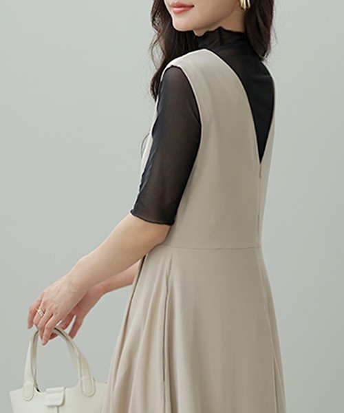 COCOMOMO(ココモモ)の「ハイネックシアートップス メローフリル 五分袖 シアートップス ハイネック 半袖 シアー レイヤードインナー(Tシャツ/カットソー・レディース・ブラック/ベージュ/パープル/ホワイト/ピンク/グリーン/ダークブルー・FREE)」の13枚目の写真