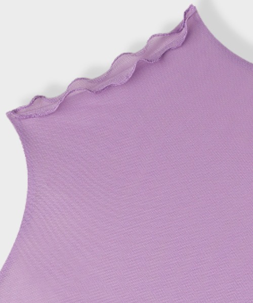 COCOMOMO(ココモモ)の「ハイネックシアートップス メローフリル 五分袖 シアートップス ハイネック 半袖 シアー レイヤードインナー(Tシャツ/カットソー・レディース・ブラック/ベージュ/パープル/ホワイト/ピンク/グリーン/ダークブルー・FREE)」の22枚目の写真