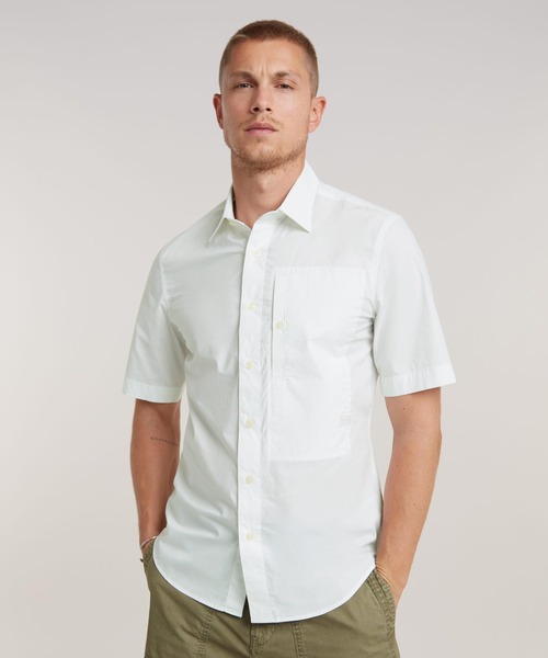G-STAR(ジースター)の「G4A SLIM SHIRT/ミリタリーディテールスリムシャツ(シャツ/ブラウス・メンズ・ホワイト/ダークブルー・SMALL/MEDIUM/LARGE/X-LARGE/X-SMALL)」の1枚目の写真