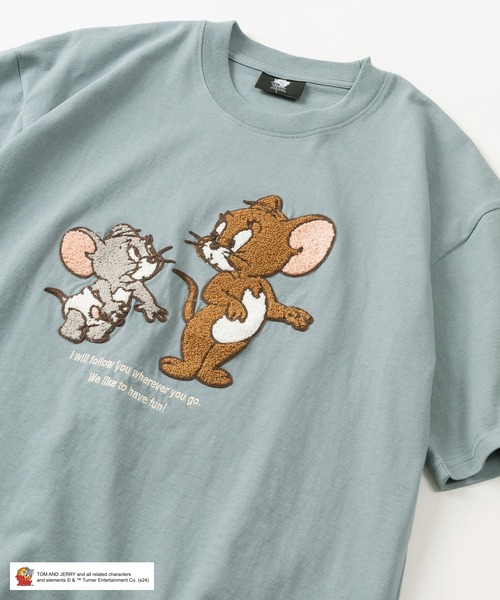 Tom＆Jerry（トムアンドジェリー）の「【TOM＆JERRY/トムとジェリー】キャラクターイラスト BIGサガラ刺繍デザイン ワイドシルエット クルーネックTシャツ/半袖Tシャツ（Tシャツ/カットソー・メンズ・ホワイト/ライトグリーン/グレイッシュブルー/チャコールグレー・L/M）」の4枚目の写真