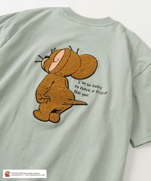 Tom＆Jerry（トムアンドジェリー）の「【TOM＆JERRY/トムとジェリー】キャラクターイラスト BIGサガラ刺繍デザイン ワイドシルエット クルーネックTシャツ/半袖Tシャツ（Tシャツ/カットソー・メンズ・ホワイト/ライトグリーン/グレイッシュブルー/チャコールグレー・L/M）」の3枚目の写真