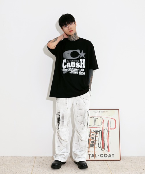 [WACKYWILLY]レタリング フォンテ レタリング Tシャツ (2 COLOR) セール】[UNISEX]ヴィンテージY2Kレタリングオーバーサイズ半袖T