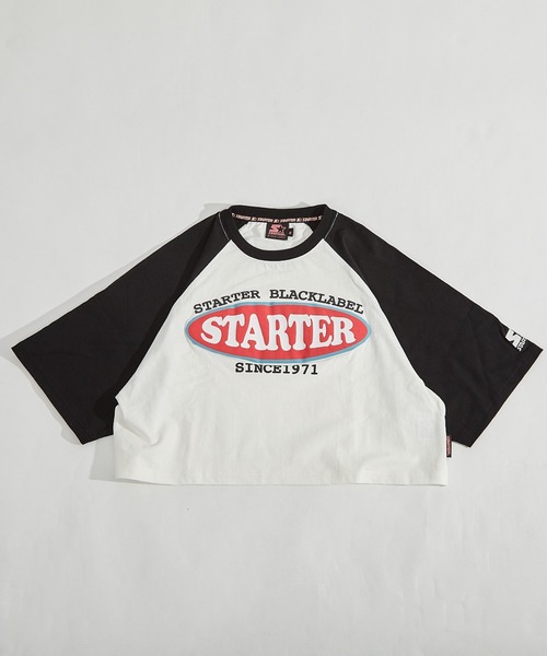 STARTER（スターター）の「STARTER ショート丈 ラグランプリントTシャツ / レディース チビT ラグランTシャツ プリントTシャツ（Tシャツ/カットソー・レディース・チャコール/ホワイト系/ブラウン系/ホワイト×ブラック・L/M）」の5枚目の写真