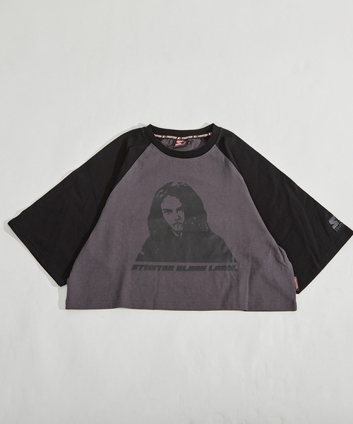 STARTER（スターター）の「STARTER ショート丈 ラグランプリントTシャツ / レディース チビT ラグランTシャツ プリントTシャツ（Tシャツ/カットソー・レディース・チャコール/ホワイト系/ブラウン系/ホワイト×ブラック・L/M）」の9枚目の写真