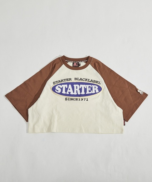 STARTER（スターター）の「STARTER ショート丈 ラグランプリントTシャツ / レディース チビT ラグランTシャツ プリントTシャツ（Tシャツ/カットソー・レディース・チャコール/ホワイト系/ブラウン系/ホワイト×ブラック・L/M）」の11枚目の写真