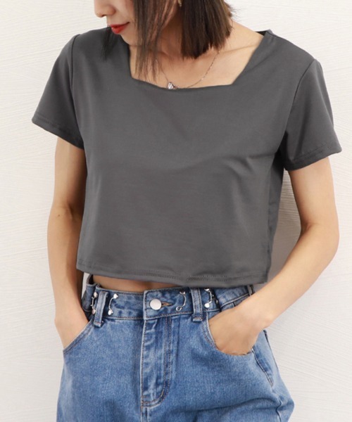 Miniministore(ミニミニストア)の「ショート丈Tシャツ レディース 半袖韓国(Tシャツ/カットソー・レディース・ダークグレー/ホワイト/ブラック・FREE)」の3枚目の写真