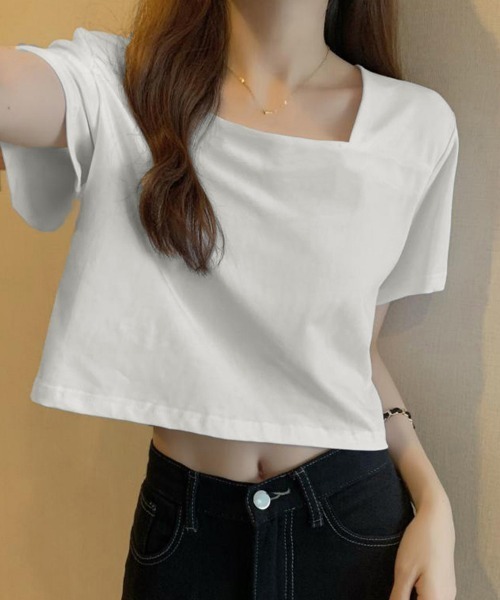 Miniministore(ミニミニストア)の「ショート丈Tシャツ レディース 半袖韓国(Tシャツ/カットソー・レディース・ダークグレー/ホワイト/ブラック・FREE)」の22枚目の写真