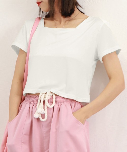 Miniministore(ミニミニストア)の「ショート丈Tシャツ レディース 半袖韓国(Tシャツ/カットソー・レディース・ダークグレー/ホワイト/ブラック・FREE)」の6枚目の写真