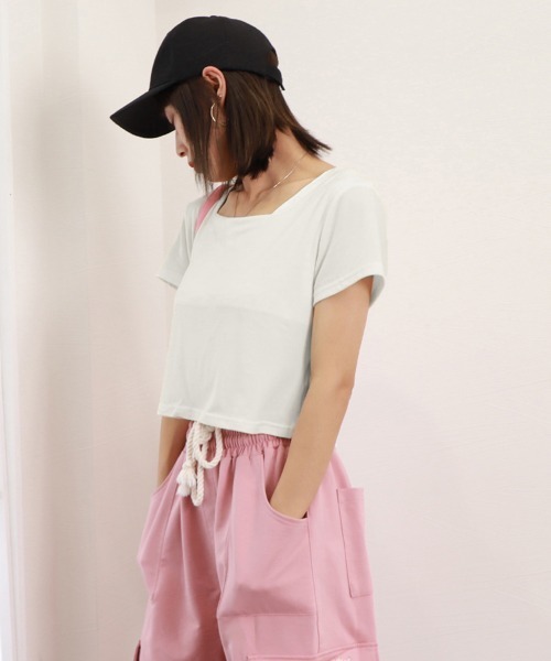 Miniministore(ミニミニストア)の「ショート丈Tシャツ レディース 半袖韓国(Tシャツ/カットソー・レディース・ダークグレー/ホワイト/ブラック・FREE)」の7枚目の写真