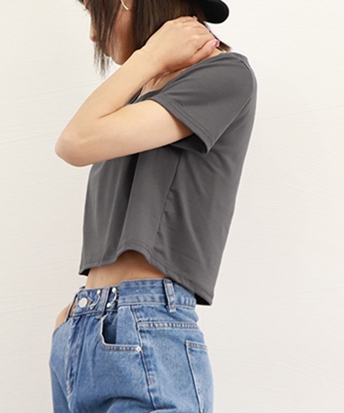 Miniministore(ミニミニストア)の「ショート丈Tシャツ レディース 半袖韓国(Tシャツ/カットソー・レディース・ダークグレー/ホワイト/ブラック・FREE)」の9枚目の写真