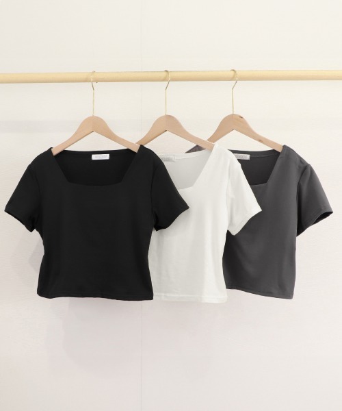 Miniministore(ミニミニストア)の「ショート丈Tシャツ レディース 半袖韓国(Tシャツ/カットソー・レディース・ダークグレー/ホワイト/ブラック・FREE)」の14枚目の写真