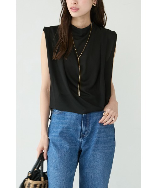 M.deux(エムドゥ)の「【上品映えトップス】〈とろみカットドレープブラウス〉(シャツ/ブラウス・レディース・ブルー/オフホワイト/ブラック・MEDIUM)」の1枚目の写真