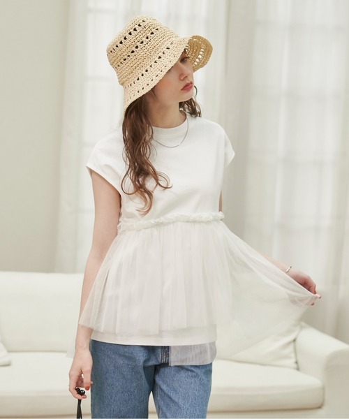 セール】ペプラム チュールドッキングノースリーブ TEE（Tシャツ