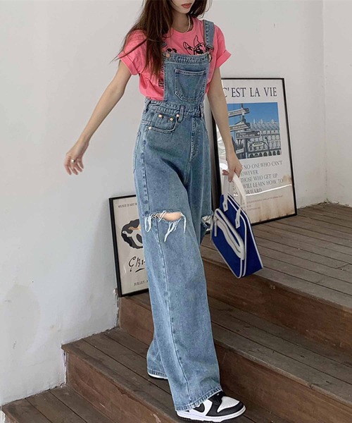 NANEA(ナネア)の「ダメージデニムデニムサロペット(サロペット/オーバーオール・レディース・ブルー・SMALL/MEDIUM/LARGE)」の2枚目の写真