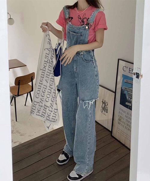 NANEA(ナネア)の「ダメージデニムデニムサロペット(サロペット/オーバーオール・レディース・ブルー・SMALL/MEDIUM/LARGE)」の3枚目の写真