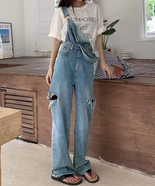NANEA(ナネア)の「ダメージデニムデニムサロペット(サロペット/オーバーオール・レディース・ブルー・SMALL/MEDIUM/LARGE)」の6枚目の写真