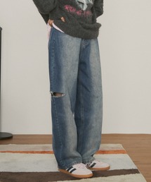 サイドダメージワイドデニム