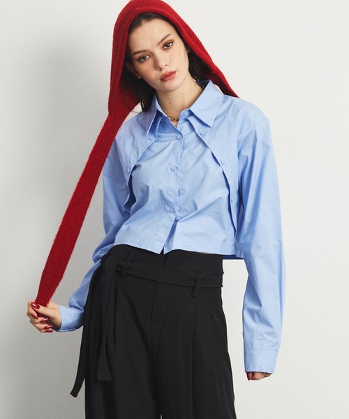 uyu.(ウユ)の「ショート丈フロントボタンシャツ【uyu./ウユ】(シャツ/ブラウス・レディース・ブルー/ホワイト・FREE)」の10枚目の写真