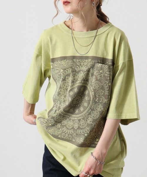 KRIFF MAYER（クリフメイヤー）の「Pigmented bandana pocket short sleeve T-shirt / ピグメント加工バンダナポケット半袖Tシャツ unisex（Tシャツ/カットソー・メンズ・オフホワイト/ライトグリーン/チャコール/オレンジ/ラベンダー・M/L/XL）」の3枚目の写真
