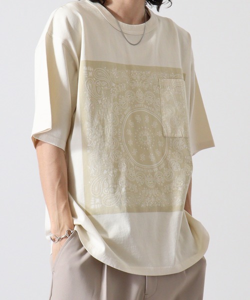 KRIFF MAYER（クリフメイヤー）の「Pigmented bandana pocket short sleeve T-shirt / ピグメント加工バンダナポケット半袖Tシャツ unisex（Tシャツ/カットソー・メンズ・オフホワイト/ライトグリーン/チャコール/オレンジ/ラベンダー・M/L/XL）」の7枚目の写真