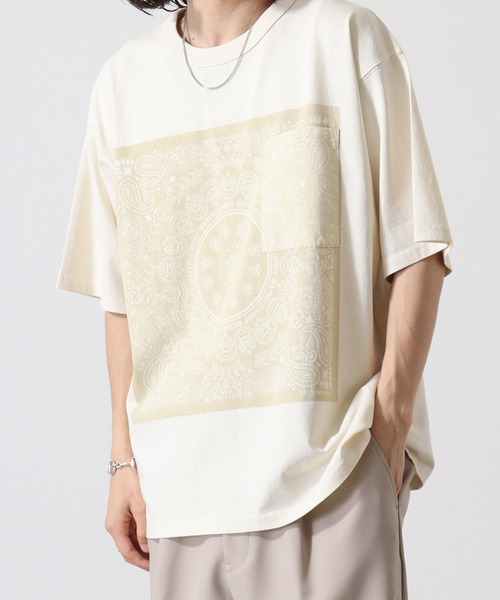 KRIFF MAYER（クリフメイヤー）の「Pigmented bandana pocket short sleeve T-shirt / ピグメント加工バンダナポケット半袖Tシャツ unisex（Tシャツ/カットソー・メンズ・オフホワイト/ライトグリーン/チャコール/オレンジ/ラベンダー・M/L/XL）」の8枚目の写真