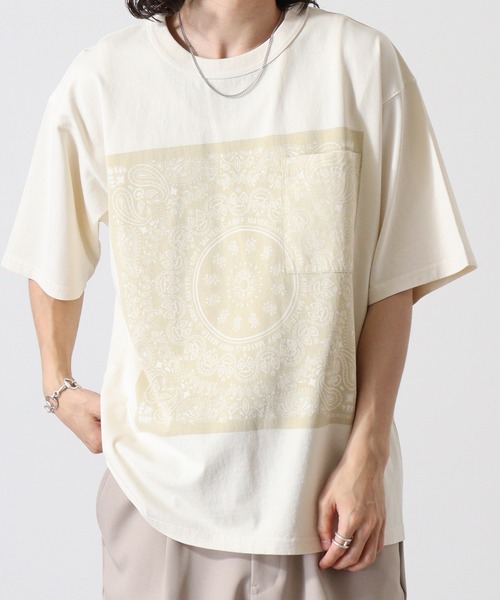 KRIFF MAYER（クリフメイヤー）の「Pigmented bandana pocket short sleeve T-shirt / ピグメント加工バンダナポケット半袖Tシャツ unisex（Tシャツ/カットソー・メンズ・オフホワイト/ライトグリーン/チャコール/オレンジ/ラベンダー・M/L/XL）」の9枚目の写真