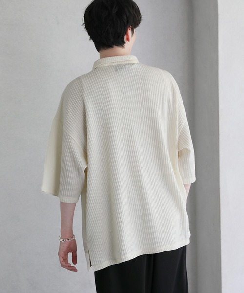 ETELIO（エテリオ）の「レースジャガードドレープニット半袖シャツ（シャツ/ブラウス・メンズ・チャコール/ブラウン/アイボリー/ブラック・S/M/L）」の8枚目の写真