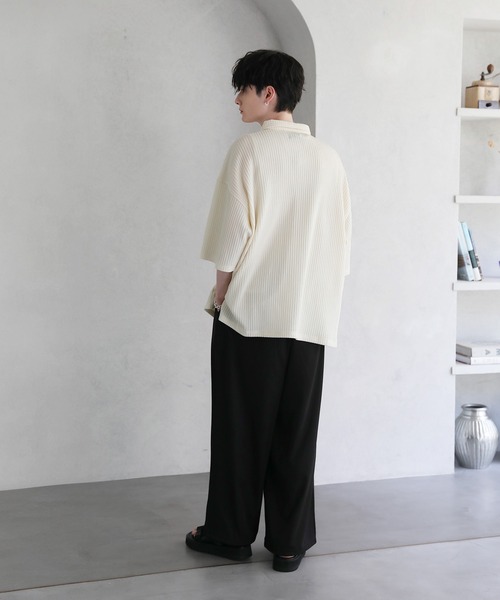 ETELIO（エテリオ）の「レースジャガードドレープニット半袖シャツ（シャツ/ブラウス・メンズ・チャコール/ブラウン/アイボリー/ブラック・S/M/L）」の12枚目の写真