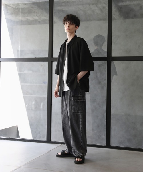 レースジャガードドレープニット半袖シャツ（シャツ/ブラウス