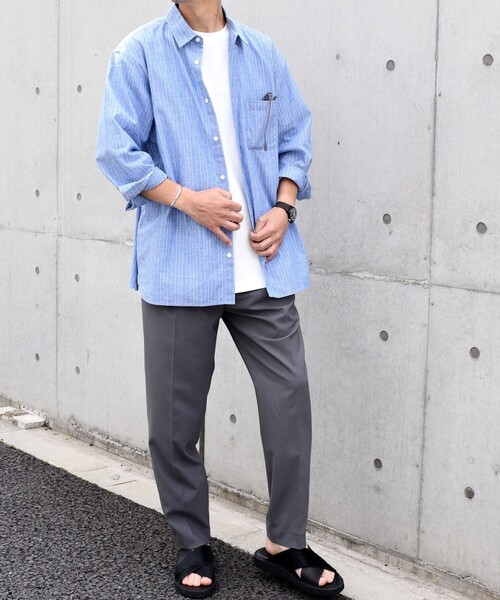 SHIPS any（シップス エニィ）の「SHIPS any: 〈洗濯機可能〉コットン / リネン ブルー ストライプ 7分袖 レギュラー シャツ◇（シャツ/ブラウス・メンズ・ライトブルー/ダークグレー/コバルトブルー/ダークブルー・SMALL/MEDIUM/LARGE/X-LARGE）」の8枚目の写真