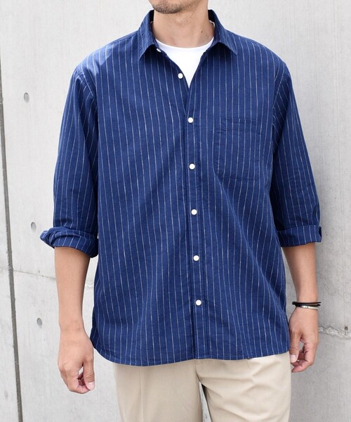 SHIPS any（シップス エニィ）の「SHIPS any: 〈洗濯機可能〉コットン / リネン ブルー ストライプ 7分袖 レギュラー シャツ◇（シャツ/ブラウス・メンズ・ライトブルー/ダークグレー/コバルトブルー/ダークブルー・SMALL/MEDIUM/LARGE/X-LARGE）」の15枚目の写真