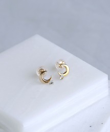 queite | K10 YG 月とストーンのピアス［queite］(ピアス（両耳用）)
