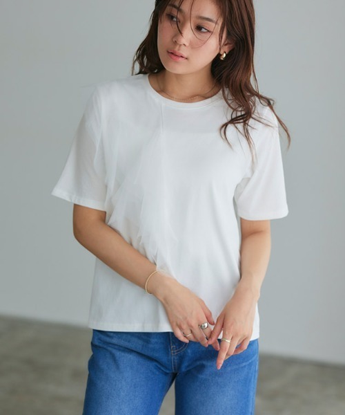 Pierrot(ピエロ)の「【イージーケア】ラッフルドッキングTシャツ(Tシャツ/カットソー・レディース・オフホワイト/ブラック・M/L)」の7枚目の写真