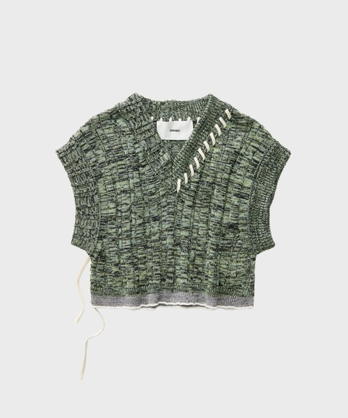 STUDIOUS(ステュディオス)の「【STUDIOUS/ステュディオス】ミックスヤーンクロップドベスト(ベスト・レディース・ダークグレー/ライトグリーン・FREE)」の2枚目の写真