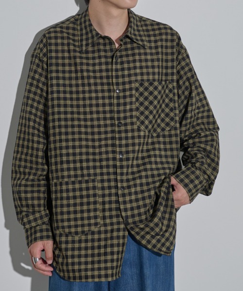 MERLOT（メルロー）の「シアーチェックシャツ（シャツ/ブラウス・メンズ・ブラック/イエロー・FREE）」の3枚目の写真