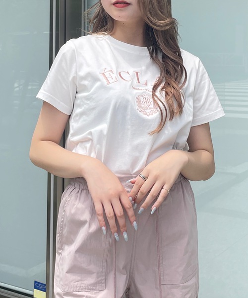 one way（ワンウェイ）の「ガーリーロゴ刺繍Ｔシャツ（Tシャツ/カットソー・レディース・ブラック/ホワイト/ホワイト×ブルー/ライトベージュ・FREE）」の4枚目の写真