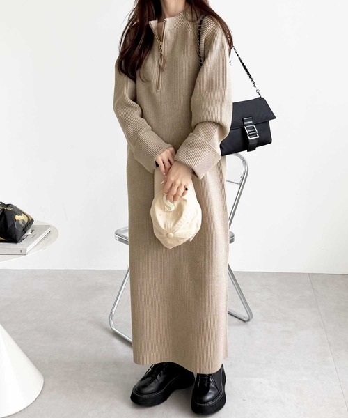 セール】【新色追加/S-LLサイズ】前後2WAYハーフジップニット