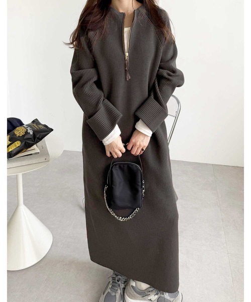 セール】【新色追加/S-LLサイズ】前後2WAYハーフジップニット