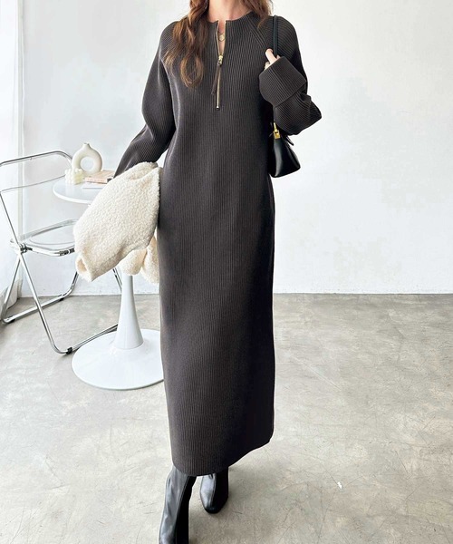 セール】【新色追加/S-LLサイズ】前後2WAYハーフジップニット