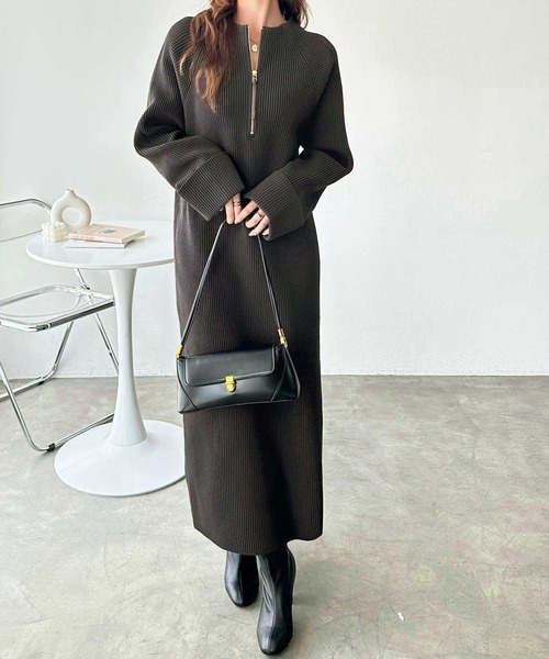 セール】【新色追加/S-LLサイズ】前後2WAYハーフジップニット