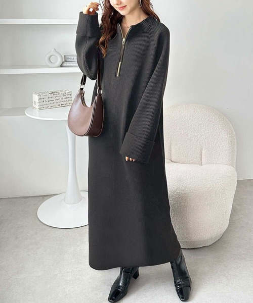 セール】【新色追加/S-LLサイズ】前後2WAYハーフジップニット