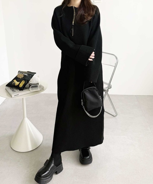 セール】【新色追加/S-LLサイズ】前後2WAYハーフジップニット