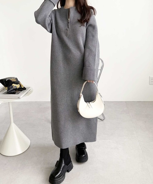 セール】【新色追加/S-LLサイズ】前後2WAYハーフジップニット