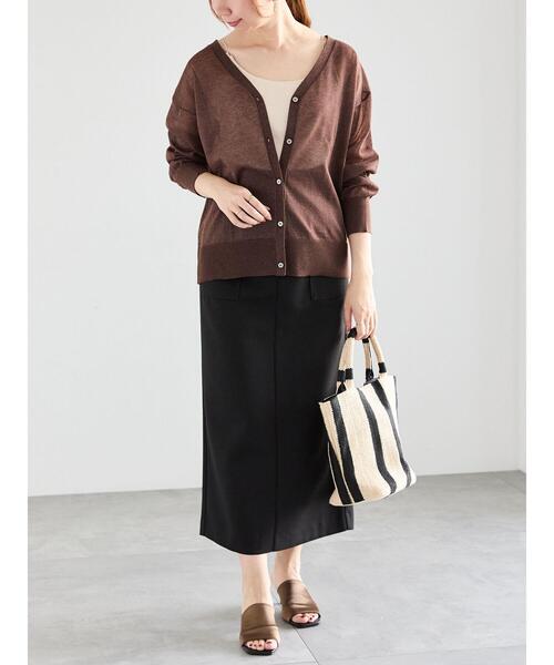 Te chichi(テチチ)の「シアーミドルVネックカーディガン(カーディガン/ボレロ・レディース・ピンク/ブラウン/グレー/ブラック・F)」の6枚目の写真
