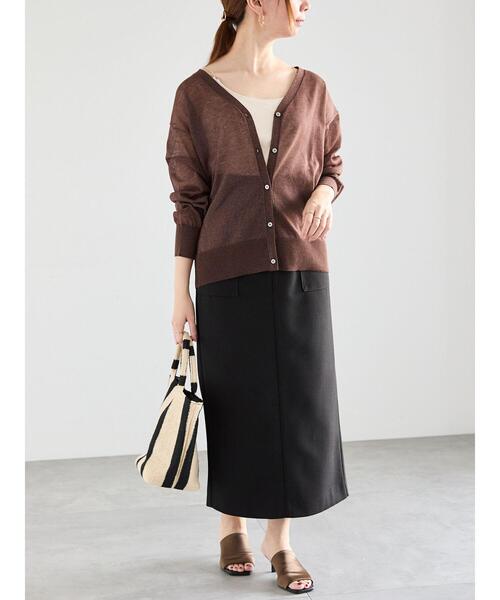 Te chichi(テチチ)の「シアーミドルVネックカーディガン(カーディガン/ボレロ・レディース・ピンク/ブラウン/グレー/ブラック・F)」の7枚目の写真