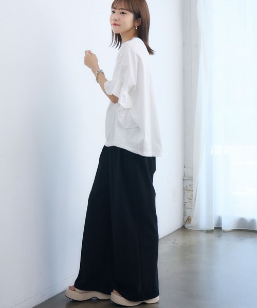 RETRO GIRL(レトロガール)の「フリルsleeve T-shirt(Tシャツ/カットソー・レディース・ブラック/チャコールグレー/オフホワイト・FREE)」の22枚目の写真