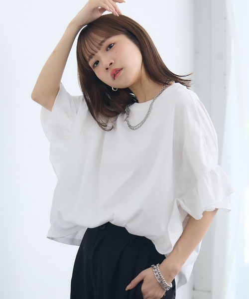 RETRO GIRL(レトロガール)の「フリルsleeve T-shirt(Tシャツ/カットソー・レディース・ブラック/チャコールグレー/オフホワイト・FREE)」の11枚目の写真