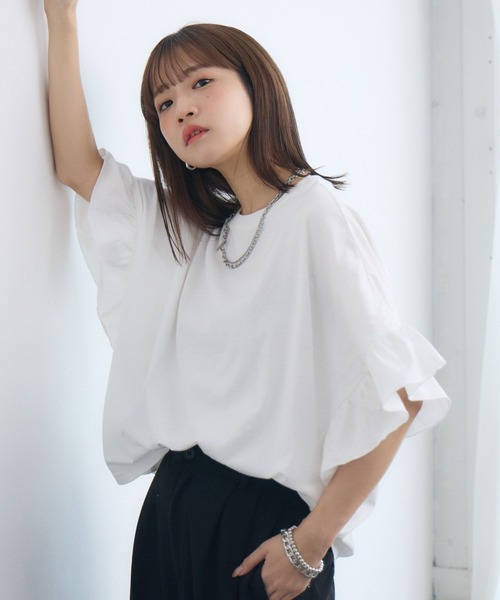 RETRO GIRL(レトロガール)の「フリルsleeve T-shirt(Tシャツ/カットソー・レディース・ブラック/チャコールグレー/オフホワイト・FREE)」の13枚目の写真