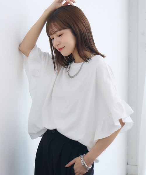 RETRO GIRL(レトロガール)の「フリルsleeve T-shirt(Tシャツ/カットソー・レディース・ブラック/チャコールグレー/オフホワイト・FREE)」の12枚目の写真