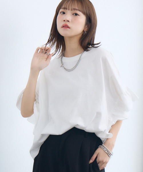 RETRO GIRL(レトロガール)の「フリルsleeve T-shirt(Tシャツ/カットソー・レディース・ブラック/チャコールグレー/オフホワイト・FREE)」の10枚目の写真